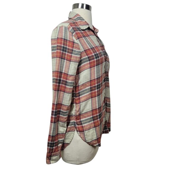 American Eagle Red Cozy Ahh-Mazingly Soft Plaid Flannel Shirt XS Boyfriend Fit - Picture 3 of 11